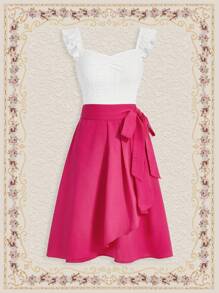 Vintamour Rural Vacation 2pcs/Set Spaghetti Strap Top With Wrapped Knee-Length Skirt Summer Clothes - Pink - View 1