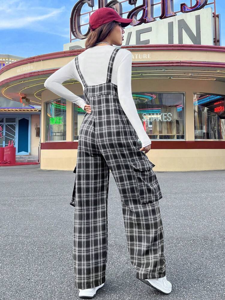 Valentine's Day Women'S Black And White Plaid Woven Jumpsuit