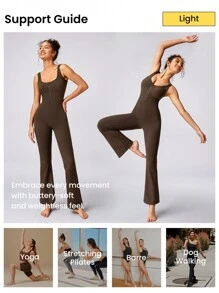 GLOWMODE 30" FeatherFit™ Back To It Square Neckline Zipper Flared Jumpsuit Low Impact Daily Summer - Cinnamoninspiration - View 6