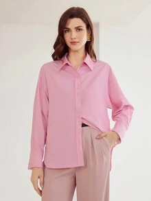 MOTF PREMIUM Dệt Của phụ nữ Thả vai Áo sơ mi - Hồng - Xem 9