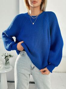 EURMUSE Pulover de damă cu mâneci raglan, de dimensiuni mari, uni - Albastru regal - Vizualizare 4