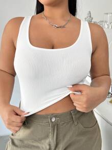 SHEIN EZwear Top de punto liso para verano en tallas grandes para mujer - Blanco - Ver 3