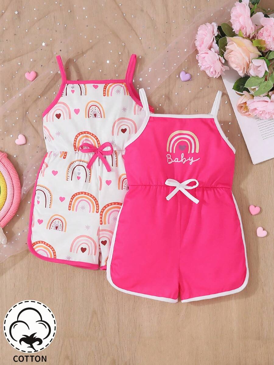 2pcs Baby Girls' Rainbow Patterned Cami Romper - Multicolor - View 1