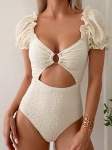 Swim Chiccia Của phụ nữ Xu hướng: Cắt giảm Ống tay áo Áo tắm một mảnh - Màu be - Xem 5