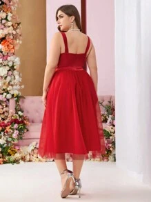 SHEIN Belle Cup Style Ballet Inspired Puffy Plus Size Party Prom Dress - Red - View 5
