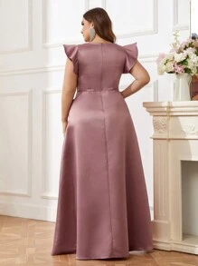 SHEIN Belle 纯色简约大码伴娘礼服优雅正式晚会舞会婚礼宾客礼服，适合毕业典礼、晚宴派对礼服 - 藕粉色 - 查看 2