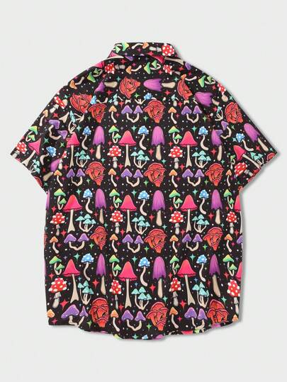 ThisUniqueVibe Camisa de playa de manga corta con estampado de setas para hombres, escuela