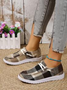 Casual Multi-Color Lightweight Outdoor Sports Shoes, Women's Spring/Summer Canvas Material Breathable Lace-Up Flat Casual Shoes (Run Small By One Size)