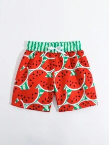Young Boy Swimsuit Watermelon Printed Woven Fabric Beach Shorts - Multicolor - View 4