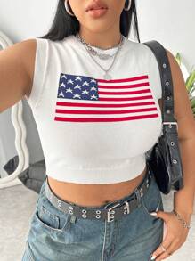 SHEIN EZwear CURVE Top De Tejido De Punto A Rayas De Talla Grande Con Patrón De Estrellas