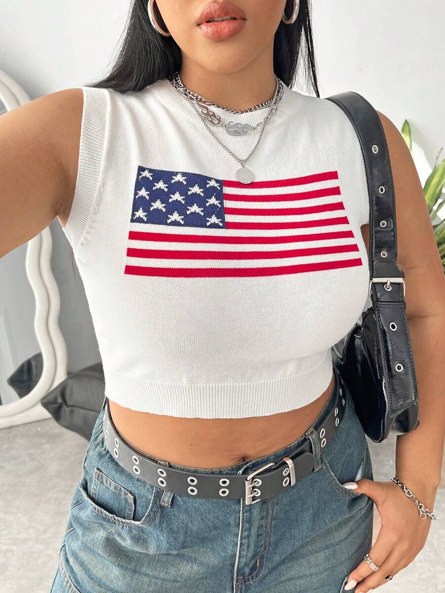 SHEIN EZwear CURVE 加大碼條紋針織上衣,帶星星圖案 - 彩色 - 查看 1