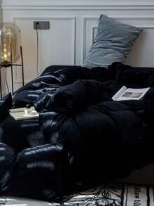 3pcs Black Crystal Velvet Duvet Cover Set - Black - View 6