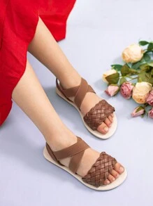 New Arrival Simple Style Outdoor Anti-Slip Soft Bottom Elastic Band Casual Sandals For Little Girls - Rust Brown - View 4