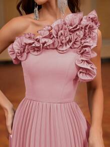 SHEIN Belle Váy dạ hội cho quý cô dự tiệc tối, thiết kế xếp ly một bên vai, váy dự tiệc cưới trang nhã đính hoa 3D thủ công, dự tiệc tốt nghiệp, tiệc tối - Bụi hồng - Xem 3