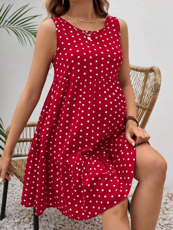 SHEIN Rochie De Petrecere De Maternitate Fără Mâneci, Elegantă, Cu Gât Rotund