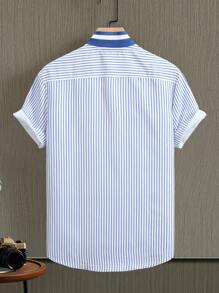 Aesthetic Post--Men's Letter And Striped Print Baseball Shirt - White - View 2