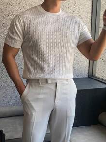 Men's Solid Color Minimalist Everyday Short Sleeve Knitted Top - White - View 6