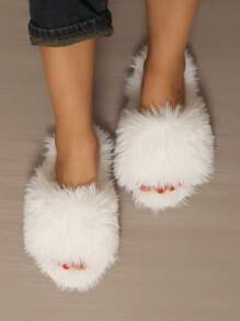 Zapatillas Peludas De Punta Abierta Para Mujeres, Zapatillas Suaves Y Cálidas Para La Casa En Interiores Para Primavera, Otoño E Invierno