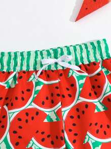 Young Boy Swimsuit Watermelon Printed Woven Fabric Beach Shorts - Multicolor - View 5