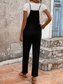 SHEIN LUNE 女式休閒鈕扣修飾束口腰帶牛仔褲,使用波浪紋理面料 - 黑色 - 查看 2