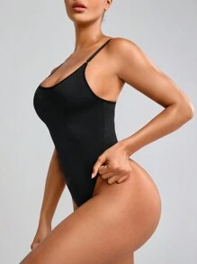 SHAPORA Women's Solid Color Cami Bodysuit Shapewear - Black - View 3