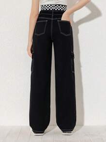 Sparklyn Teenage Girls' New Casual Fashion Straight Cut Cargo Denim Jeans (With Washed Look And Contrasting Stitching)