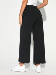 SHEIN Tall بنطلون جينز واسع الساقين أسود للنساء - الأسود - مشاهدة 3