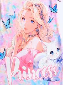 SHEIN Holiday,Summer,TravelTween Girls' Cartoon Portrait Butterfly & Letter Printed Casual Dress - Multicolor - View 3