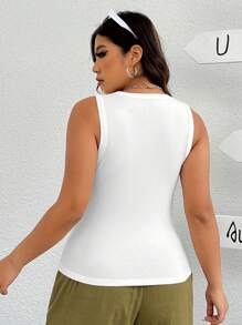 SHEIN EZwear Solid Color Knitted High-Elasticity Plus Size Women'S Tank Top