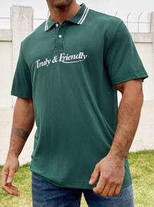 Manfinity Homme Camisa De Polo De Talla Grande Para Hombres - Verde Oscuro - Ver 3