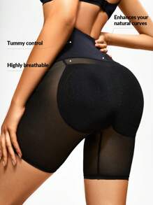 SHAPORA 女式網眼拼接修身短褲 - 黑色 - 查看 2