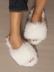 Zapatillas Peludas De Punta Abierta Para Mujeres, Zapatillas Suaves Y Cálidas Para La Casa En Interiores Para Primavera, Otoño E Invierno