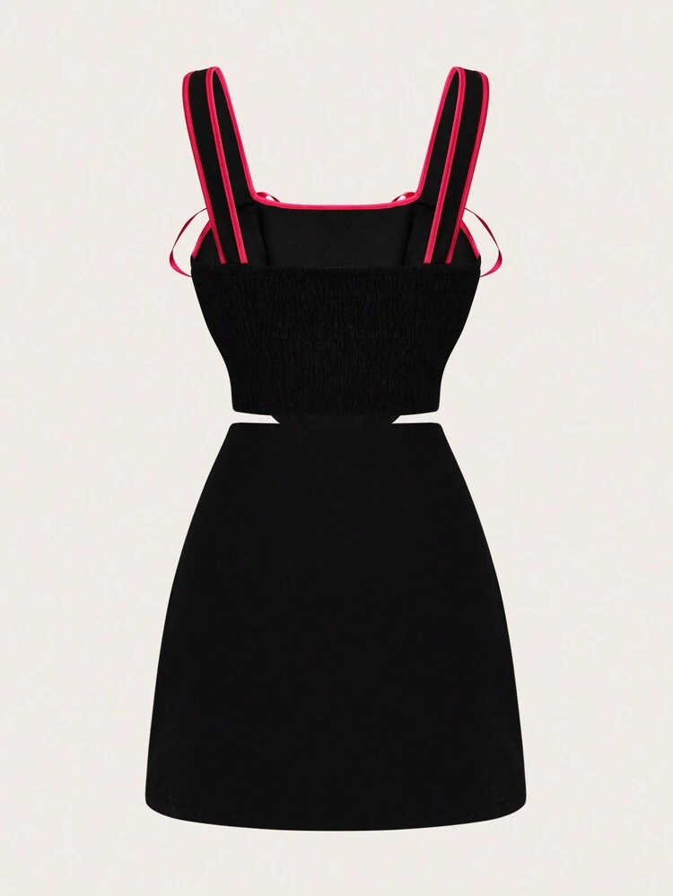 Women's Contrast Binding Cami Top & Solid Color Skirt Set