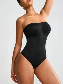 SHAPORA Của phụ nữ Màu thuần Quây Áo liền quần chặt Áo Shapewear - màu đen - Xem 5