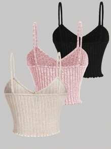 Chiquease Ribbed Knitting Solid Color Tank Top With Sweetheart Collar - Multicolor - View 2