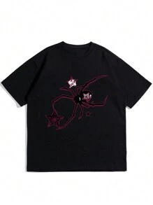 男士蜘蛛印花 T 恤，适合万圣节 - 黑色 - 查看 1