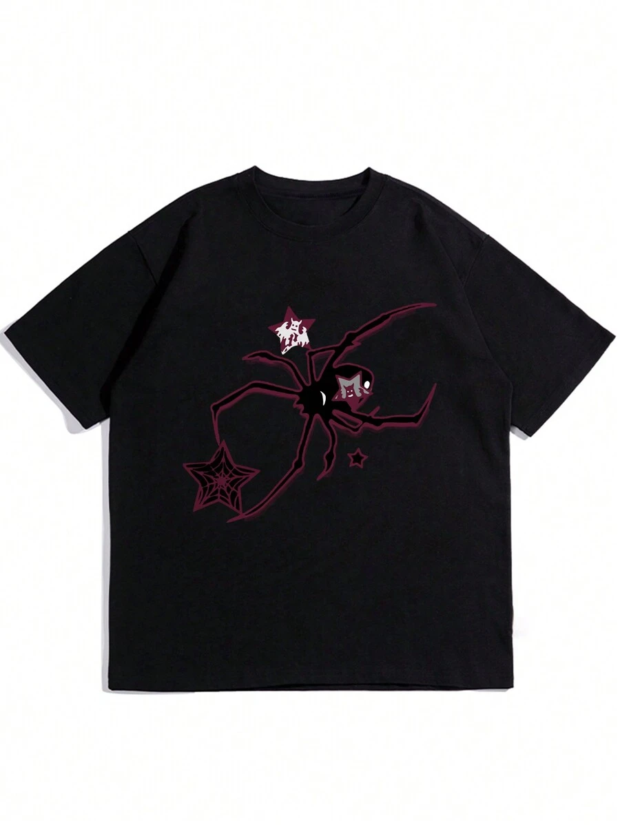 男士蜘蛛印花 T 恤，适合万圣节 - 黑色 - 查看 1