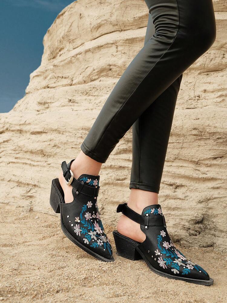 Women's Fashionable Vintage Embroidery & Studded Mules, Ankle Boots, And Short Boots