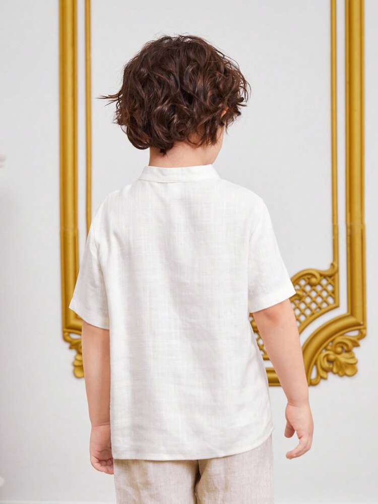 Young Boys' Embroidered Collar & Floral Pattern Polo Shirt