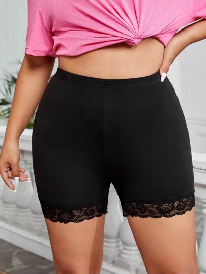 SHEIN EZwear Black Knitted High Elasticity Plus Size Women'S Shorts