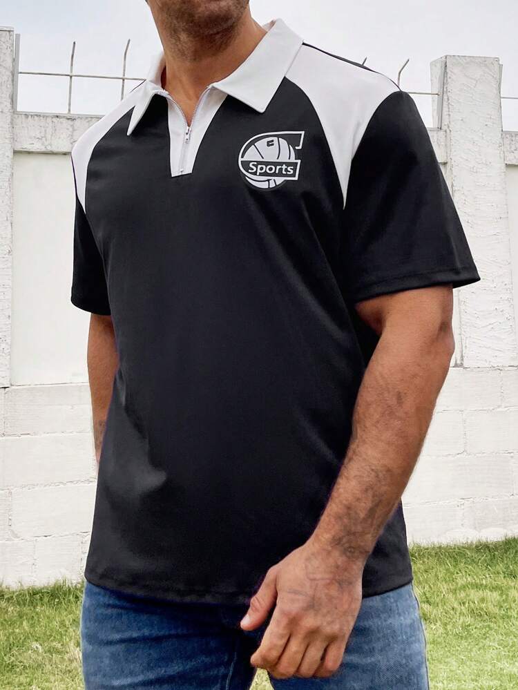 Men'S Plus Size Color Block Polo Shirt With Splice Design