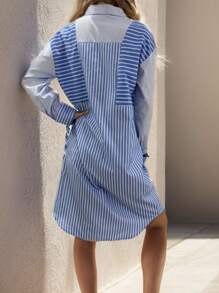 SHEIN Clasi 女用條紋拼布正面羈絆洋裝 - 藍白色 - 查看 2