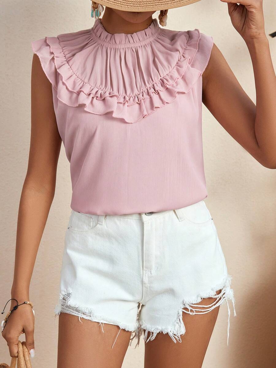 Breezaya 女性荷葉邊立領襯衫 - 藕粉色 - 查看 1