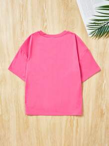 SHEIN Tricou casual cu mânecă scurtă, cu litere brodate, tricotat Tween Girl