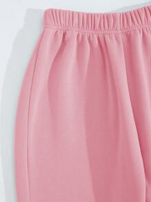 SHEIN EZwear 女士休閒圓領運動衫和褲子套裝 - 粉色 - 查看 5