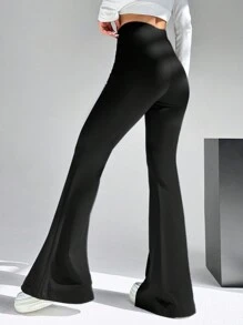 SHEIN EZwear 女士開叉喇叭褲 - 黑色 - 查看 2