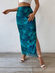 Chiquease 女士扎染侧开衩半身裙 女士秋季必备 - 薄荷綠 - 查看 2