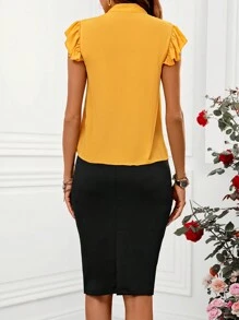 SHEIN Clasi 女士領結,蕾絲袖子上衣和裙子套裝