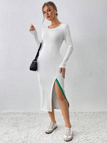 SHEIN Essnce Váy thường ngày xẻ tà cho nữ - trắng - Xem 3