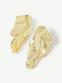 SHEIN X Lucía Bellido SHEIN BAE 1pair Metallic Pleated Design Stud Earrings - Gold - View 5
